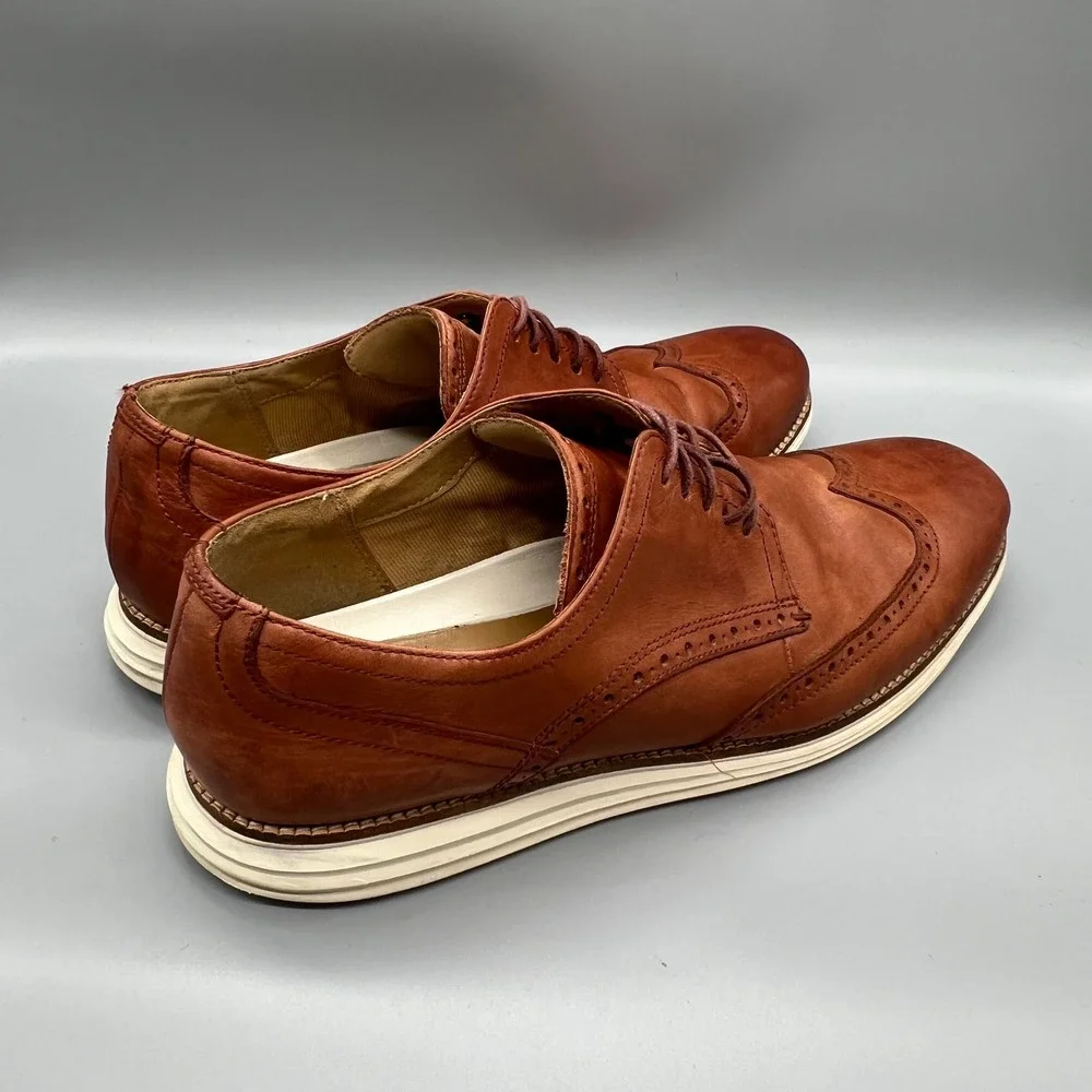 Cole Haan Shoes Men 12 Brown Leather Grand OS Wingtip Oxford Brogue Dress Casual
